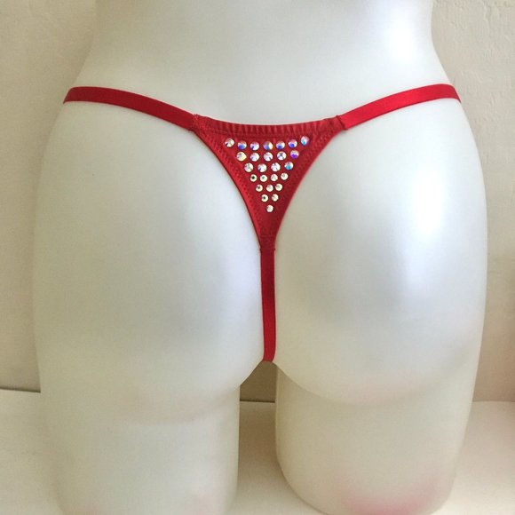 VS Rhinestone V-String Thong Panty RED HOT - Picture 7 of 11